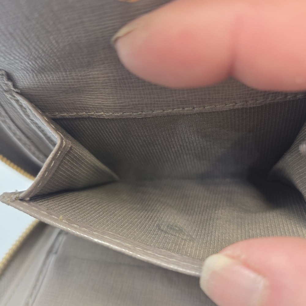 Furla Gray Saffiano Leather Zip Around Wallet Clutch Gold Hardware Excellent! - Picture 7 of 10